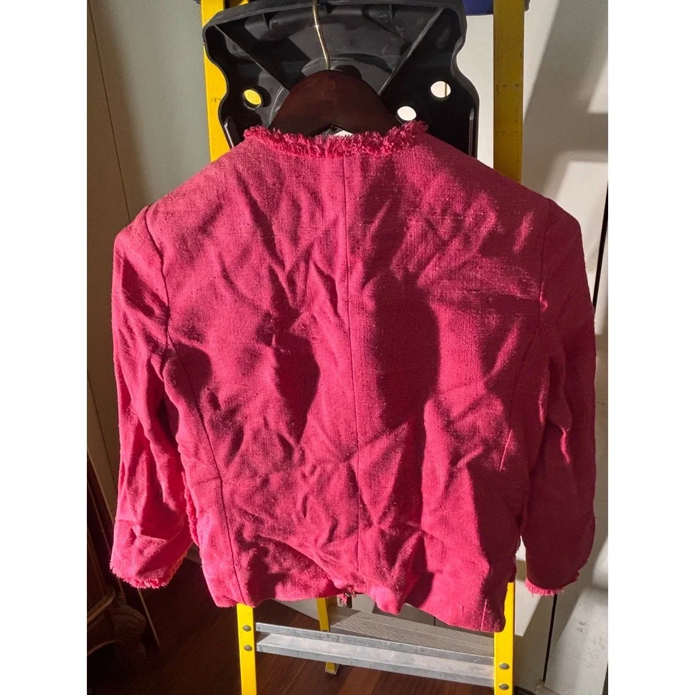 Christian Dior vibrant pink fringe linen blazer size 8 US